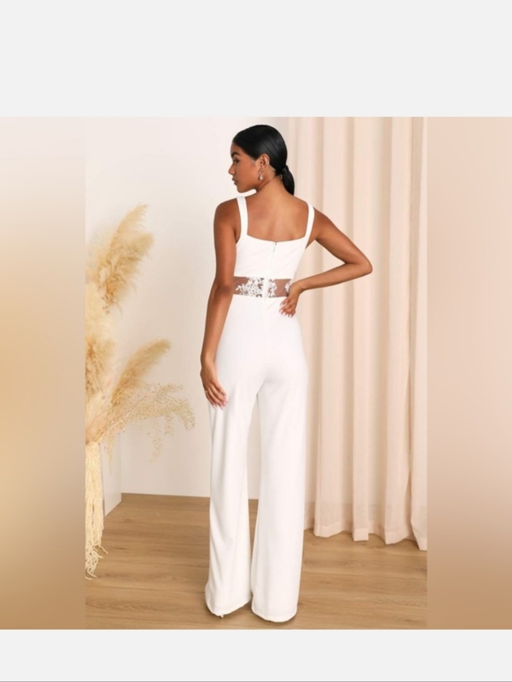 Lulus White Lace-Panel Wide Leg Jumpsuit, EUC - Picture 2 of 3